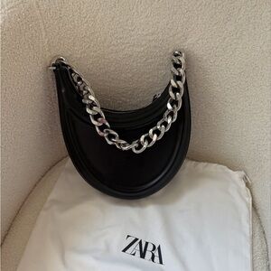 Zara Black Bag with Silver Chain Accent